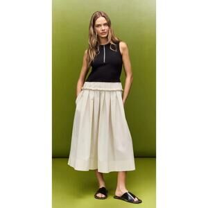 PLAN C x RTR Knit And Poplin Two Toned Pleated Midi Dress Size 4